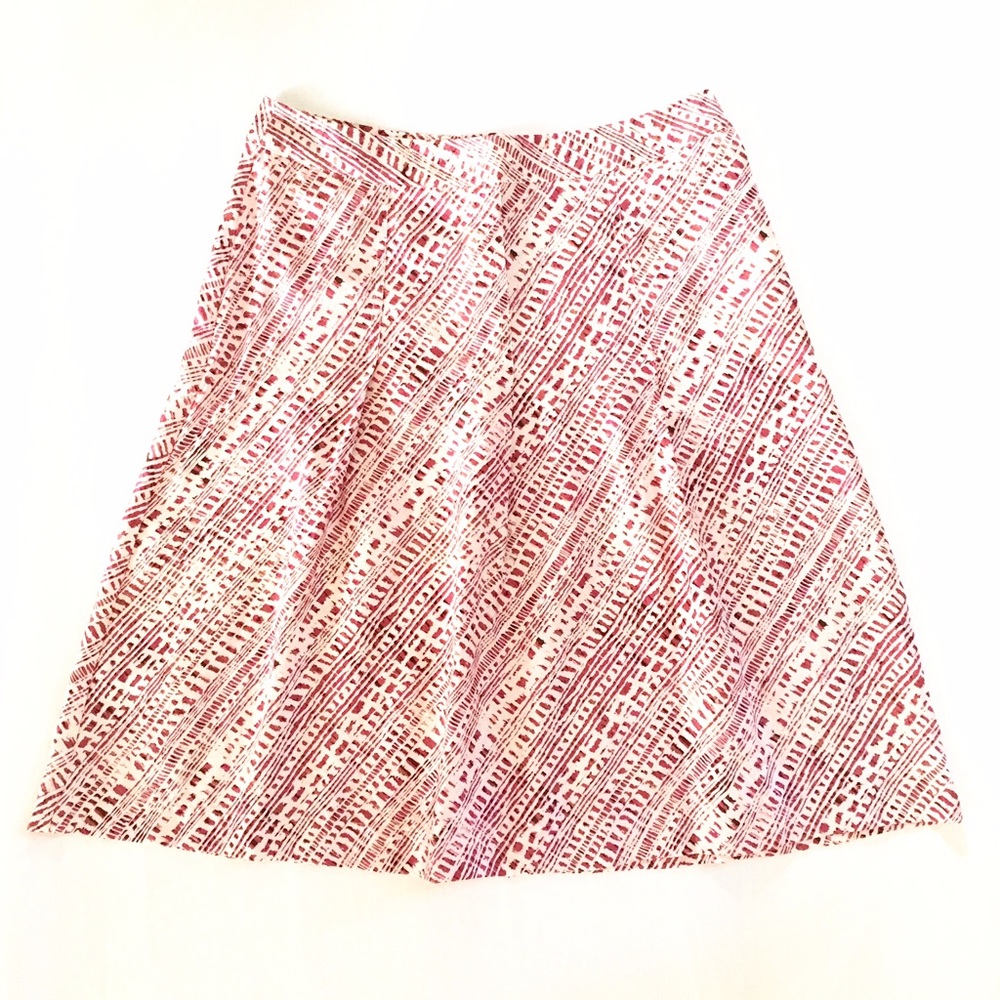 Vintage Merona Red and White Graphic 100% Silk A-line Skirt Sz 4